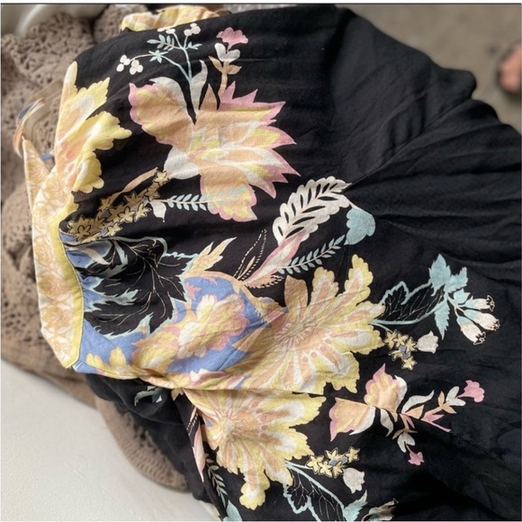 Free People] Black Yellow Paisley Floral Print Wrap Back open Slip Dress - Picture 14 of 16